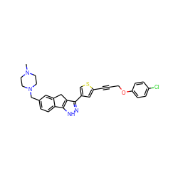 CN1CCN(Cc2ccc3c(c2)Cc2c(-c4csc(C#CCOc5ccc(Cl)cc5)c4)n[nH]c2-3)CC1 ZINC000028641975