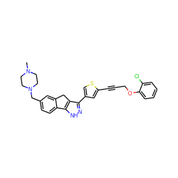 CN1CCN(Cc2ccc3c(c2)Cc2c(-c4csc(C#CCOc5ccccc5Cl)c4)n[nH]c2-3)CC1 ZINC000028641966