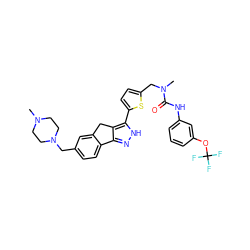 CN1CCN(Cc2ccc3c(c2)Cc2c-3n[nH]c2-c2ccc(CN(C)C(=O)Nc3cccc(OC(F)(F)F)c3)s2)CC1 ZINC000036338864