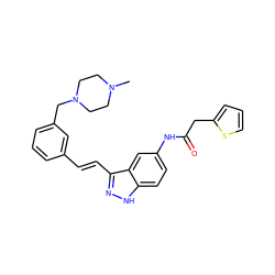 CN1CCN(Cc2cccc(/C=C/c3n[nH]c4ccc(NC(=O)Cc5cccs5)cc34)c2)CC1 ZINC000049070292