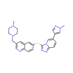 CN1CCN(Cc2cnc3ccc(Sc4nnc5ccc(-c6cnn(C)c6)cn45)cc3c2)CC1 ZINC000205017748