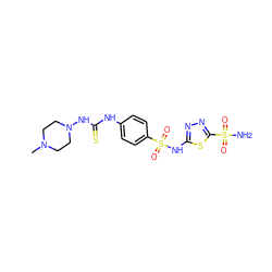 CN1CCN(NC(=S)Nc2ccc(S(=O)(=O)Nc3nnc(S(N)(=O)=O)s3)cc2)CC1 ZINC000028388486