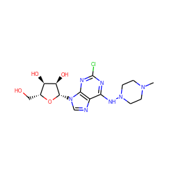 CN1CCN(Nc2nc(Cl)nc3c2ncn3[C@@H]2O[C@H](CO)[C@@H](O)[C@H]2O)CC1 ZINC000026578616