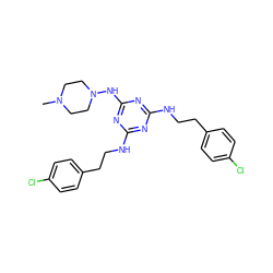 CN1CCN(Nc2nc(NCCc3ccc(Cl)cc3)nc(NCCc3ccc(Cl)cc3)n2)CC1 ZINC000082153536