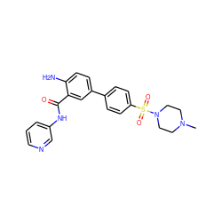 CN1CCN(S(=O)(=O)c2ccc(-c3ccc(N)c(C(=O)Nc4cccnc4)c3)cc2)CC1 ZINC000095572890