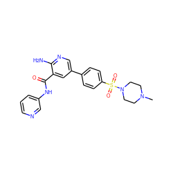 CN1CCN(S(=O)(=O)c2ccc(-c3cnc(N)c(C(=O)Nc4cccnc4)c3)cc2)CC1 ZINC000038452474