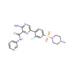 CN1CCN(S(=O)(=O)c2ccc(-c3cnc(N)c(C(=O)Nc4cccnc4)n3)c(F)c2)CC1 ZINC000034365464