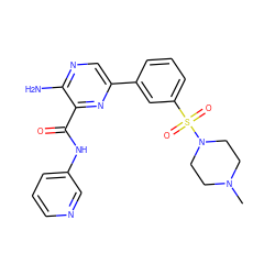 CN1CCN(S(=O)(=O)c2cccc(-c3cnc(N)c(C(=O)Nc4cccnc4)n3)c2)CC1 ZINC000034313221