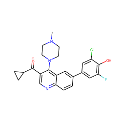 CN1CCN(c2c(C(=O)C3CC3)cnc3ccc(-c4cc(F)c(O)c(Cl)c4)cc23)CC1 ZINC000203987147