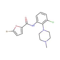 CN1CCN(c2c(Cl)cccc2NC(=O)c2ccc(Br)o2)CC1 ZINC000012325075