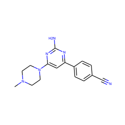 CN1CCN(c2cc(-c3ccc(C#N)cc3)nc(N)n2)CC1 ZINC000040952990