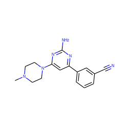 CN1CCN(c2cc(-c3cccc(C#N)c3)nc(N)n2)CC1 ZINC000013979758