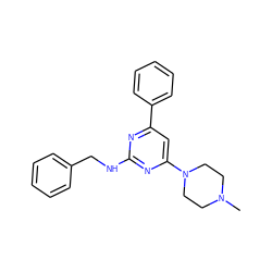 CN1CCN(c2cc(-c3ccccc3)nc(NCc3ccccc3)n2)CC1 ZINC000243462657