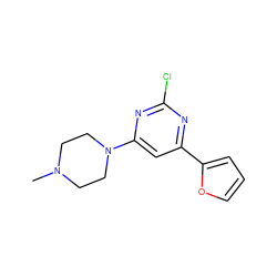 CN1CCN(c2cc(-c3ccco3)nc(Cl)n2)CC1 ZINC000013808383