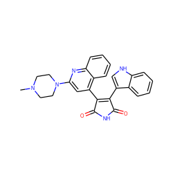 CN1CCN(c2cc(C3=C(c4c[nH]c5ccccc45)C(=O)NC3=O)c3ccccc3n2)CC1 ZINC000095577746