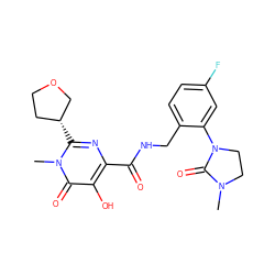 CN1CCN(c2cc(F)ccc2CNC(=O)c2nc([C@@H]3CCOC3)n(C)c(=O)c2O)C1=O ZINC000148511564