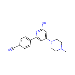 CN1CCN(c2cc(N)nc(-c3ccc(C#N)cc3)c2)CC1 ZINC000040952876