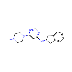 CN1CCN(c2cc(NC3Cc4ccccc4C3)ncn2)CC1 ZINC000073157725