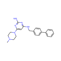 CN1CCN(c2cc(NCc3ccc(-c4ccccc4)cc3)nc(N)n2)CC1 ZINC000045339877