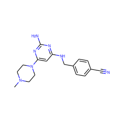 CN1CCN(c2cc(NCc3ccc(C#N)cc3)nc(N)n2)CC1 ZINC000045392381