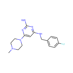 CN1CCN(c2cc(NCc3ccc(F)cc3)nc(N)n2)CC1 ZINC000034963058