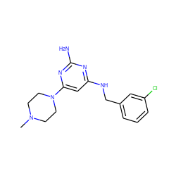 CN1CCN(c2cc(NCc3cccc(Cl)c3)nc(N)n2)CC1 ZINC000045350564