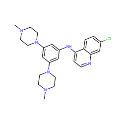 CN1CCN(c2cc(Nc3ccnc4cc(Cl)ccc34)cc(N3CCN(C)CC3)c2)CC1 ZINC000198703128