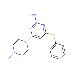 CN1CCN(c2cc(Sc3ccccc3)nc(N)n2)CC1 ZINC000040949455