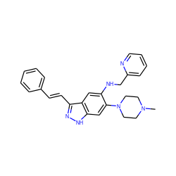 CN1CCN(c2cc3[nH]nc(/C=C/c4ccccc4)c3cc2NCc2ccccn2)CC1 ZINC000043153636