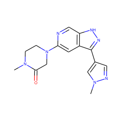 CN1CCN(c2cc3c(-c4cnn(C)c4)n[nH]c3cn2)CC1=O ZINC000205255721