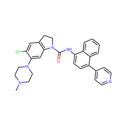 CN1CCN(c2cc3c(cc2Cl)CCN3C(=O)Nc2ccc(-c3ccncc3)c3ccccc23)CC1 ZINC000003829135