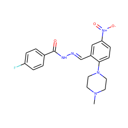 CN1CCN(c2ccc([N+](=O)[O-])cc2/C=N/NC(=O)c2ccc(F)cc2)CC1 ZINC000004570271