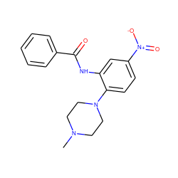 CN1CCN(c2ccc([N+](=O)[O-])cc2NC(=O)c2ccccc2)CC1 ZINC000005049644