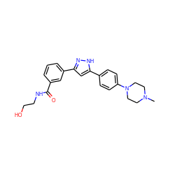 CN1CCN(c2ccc(-c3cc(-c4cccc(C(=O)NCCO)c4)n[nH]3)cc2)CC1 ZINC000066102915