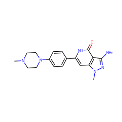 CN1CCN(c2ccc(-c3cc4c(c(N)nn4C)c(=O)[nH]3)cc2)CC1 ZINC000072112297