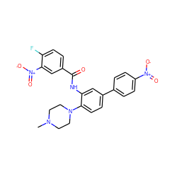 CN1CCN(c2ccc(-c3ccc([N+](=O)[O-])cc3)cc2NC(=O)c2ccc(F)c([N+](=O)[O-])c2)CC1 ZINC001772580096