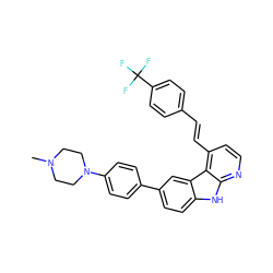 CN1CCN(c2ccc(-c3ccc4[nH]c5nccc(/C=C/c6ccc(C(F)(F)F)cc6)c5c4c3)cc2)CC1 ZINC000147258567