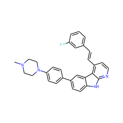 CN1CCN(c2ccc(-c3ccc4[nH]c5nccc(/C=C/c6cccc(F)c6)c5c4c3)cc2)CC1 ZINC000147262641