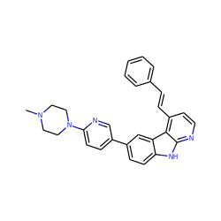 CN1CCN(c2ccc(-c3ccc4[nH]c5nccc(/C=C/c6ccccc6)c5c4c3)cn2)CC1 ZINC000147283312