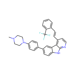 CN1CCN(c2ccc(-c3ccc4[nH]c5nccc(/C=C/c6ccccc6C(F)(F)F)c5c4c3)cc2)CC1 ZINC000147300927