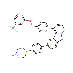 CN1CCN(c2ccc(-c3ccc4[nH]c5nccc(-c6ccc(COc7cccc(C(F)(F)F)c7)cc6)c5c4c3)cc2)CC1 ZINC000147247264