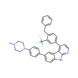 CN1CCN(c2ccc(-c3ccc4[nH]c5nccc(-c6ccc(Cc7ccccc7)c(C(F)(F)F)c6)c5c4c3)cc2)CC1 ZINC000225063927