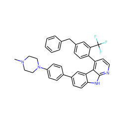 CN1CCN(c2ccc(-c3ccc4[nH]c5nccc(-c6ccc(Cc7ccccc7)cc6C(F)(F)F)c5c4c3)cc2)CC1 ZINC000225086050