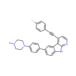 CN1CCN(c2ccc(-c3ccc4[nH]c5nccc(C#Cc6ccc(F)cc6)c5c4c3)cc2)CC1 ZINC000147265571