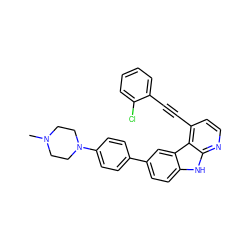 CN1CCN(c2ccc(-c3ccc4[nH]c5nccc(C#Cc6ccccc6Cl)c5c4c3)cc2)CC1 ZINC000147260300