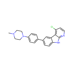 CN1CCN(c2ccc(-c3ccc4[nH]c5nccc(Cl)c5c4c3)cc2)CC1 ZINC000147305017