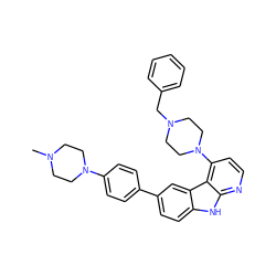 CN1CCN(c2ccc(-c3ccc4[nH]c5nccc(N6CCN(Cc7ccccc7)CC6)c5c4c3)cc2)CC1 ZINC000225073923