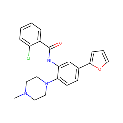 CN1CCN(c2ccc(-c3ccco3)cc2NC(=O)c2ccccc2Cl)CC1 ZINC000095587353