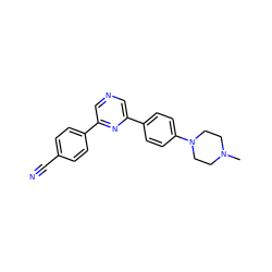 CN1CCN(c2ccc(-c3cncc(-c4ccc(C#N)cc4)n3)cc2)CC1 ZINC000299830920