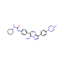 CN1CCN(c2ccc(-c3cnn4c(N)c(-c5ccc(NC(=O)N(C)C6CCCCC6)cc5)cnc34)cc2)CC1 ZINC000049792679